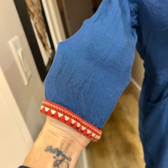 Melange Colour Me 100% Cotton Blue Long Sleeve Dress with Red Bib - Picture 4 of 15